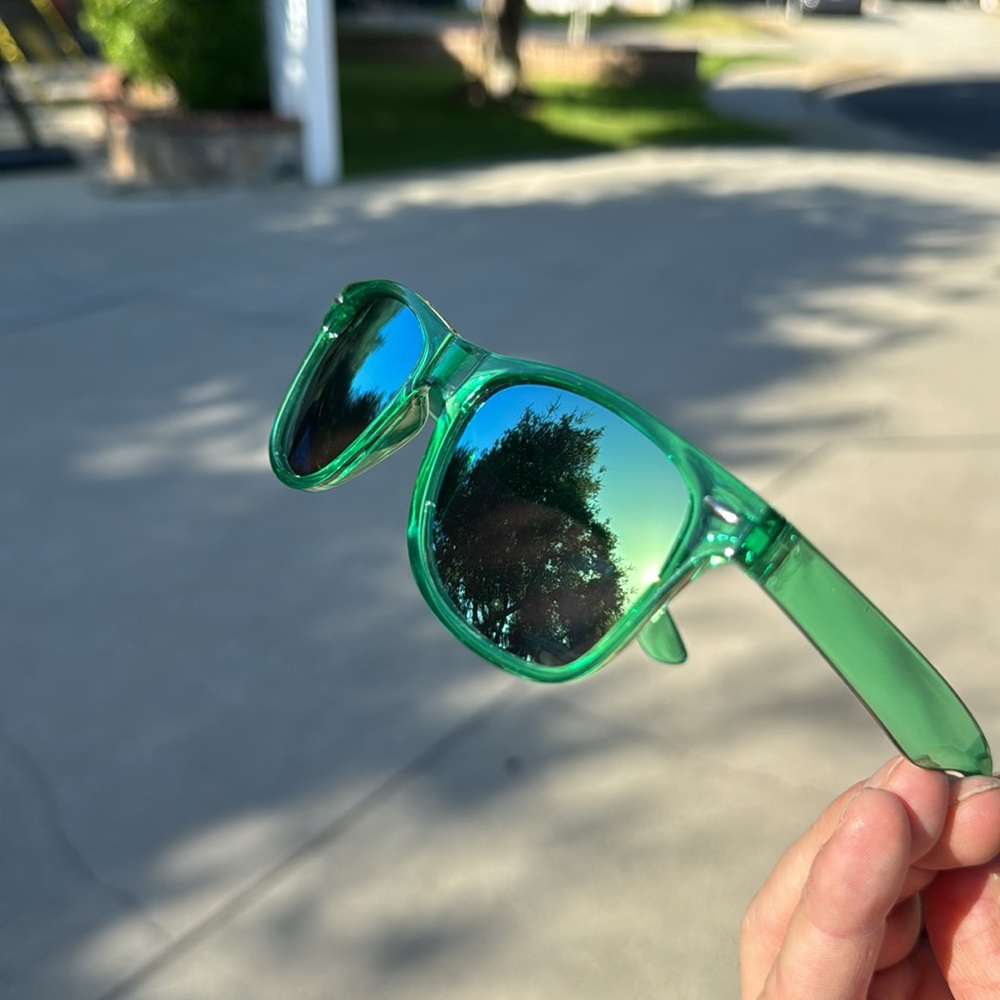 Sunglasses Green Translucent Clear with Yellow Mirror Reflective lenses